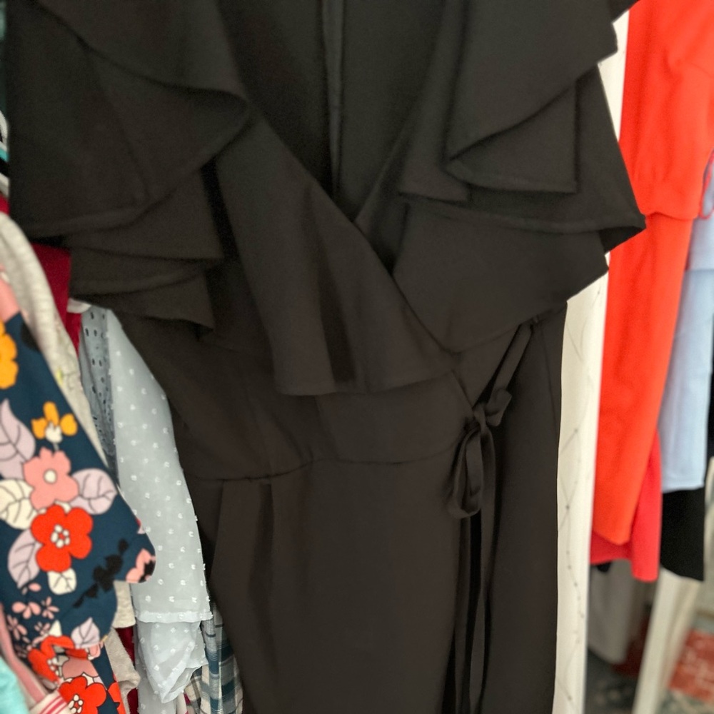 Eloquii Black Ruffle Wrap Dress with Attached Belt and Full Zipper Back. EUC!!!